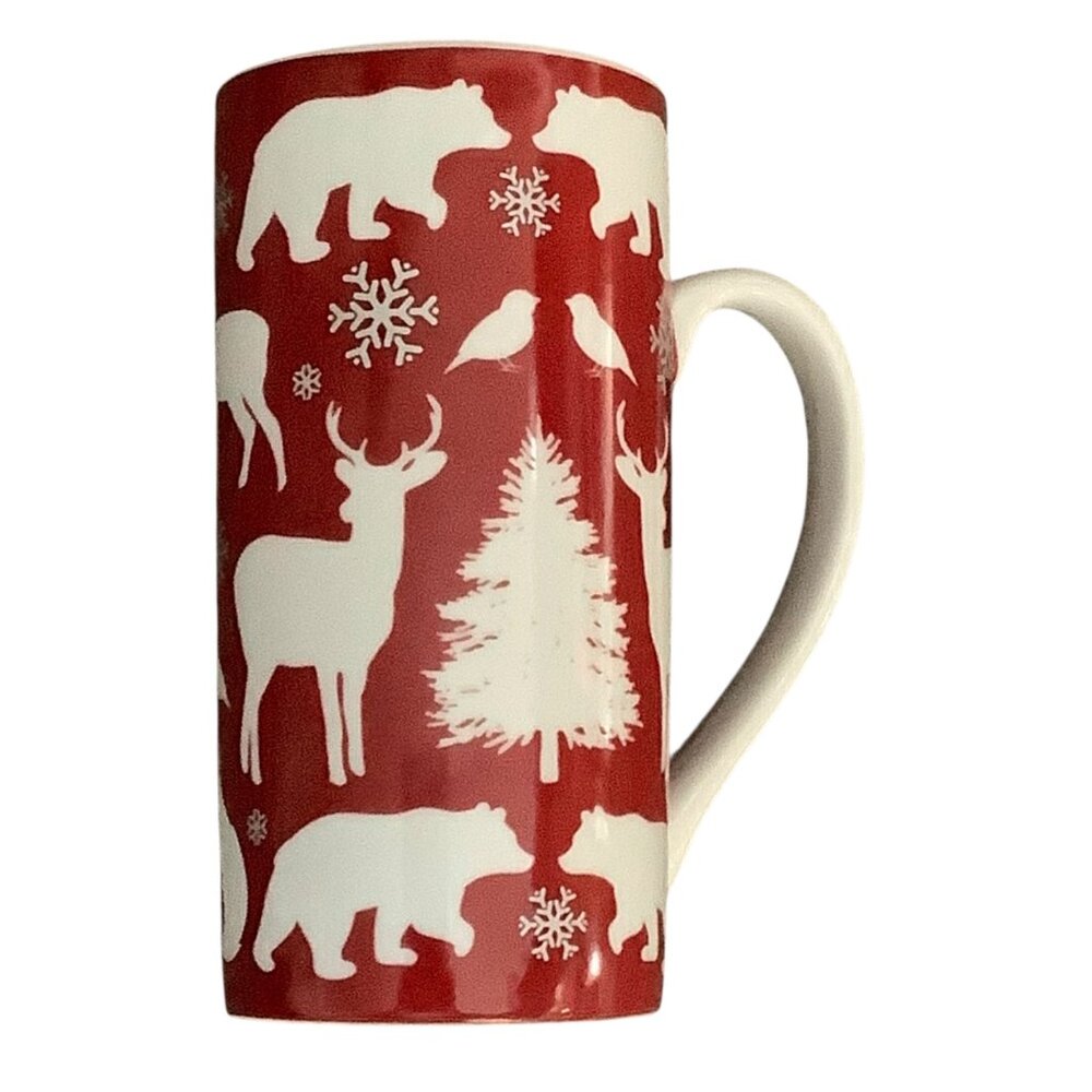 Christmas Food Network Red White Holiday Porcelain‎ Coffee Mug 6” Wildlife